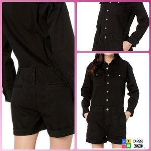 Current/Elliot The Crew Shortall Utility Denim Romper In Jet Black